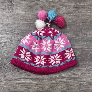 L.L. Bean Pink and Blue Snowflake Pom-Pom Hat